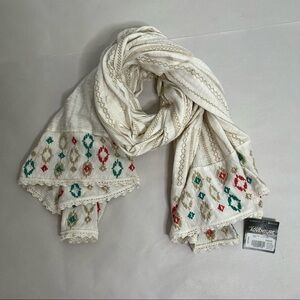 NWT Eddie Bauer music festival embroidered ivory jersey thin knit scarf